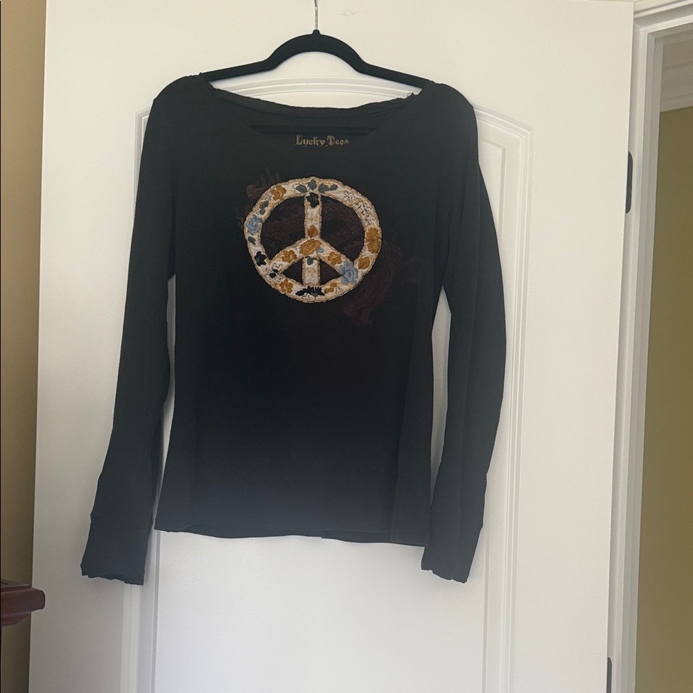 Lucky Brand Black Peace Sign Jersey Top